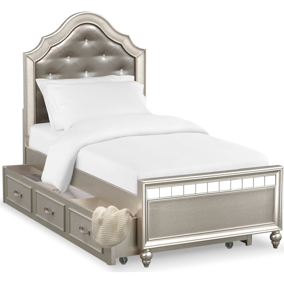 serena youth platinum silver twin bed with trundle   