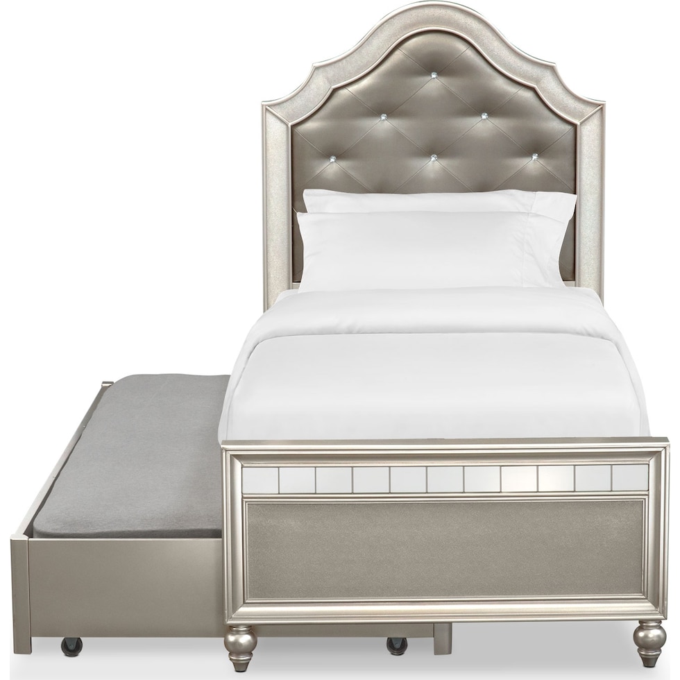 serena youth platinum silver twin bed with trundle   