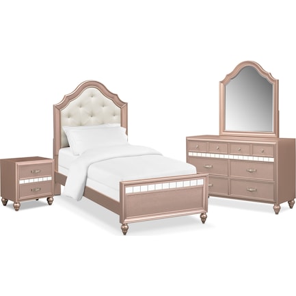 Serena Youth 6-Piece Twin Bedroom Set with Nightstand, Dresser and Mirror - Rose Quartz