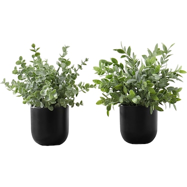 Set of 2 Faux 1' Eucalyptus with Black Planter