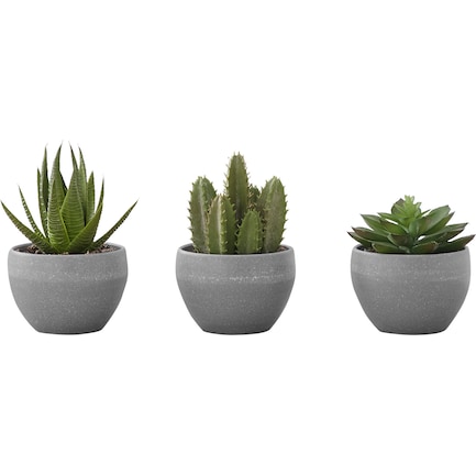 Set of 3 Faux Succulent with Gray Planters