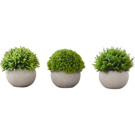 Set of 3 Faux Grass with Gray Planters