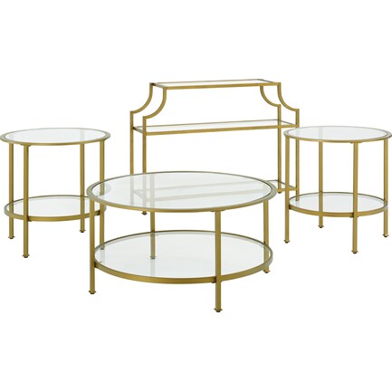 Shea Coffee Table, Console, and 2 End Tables Set - Gold