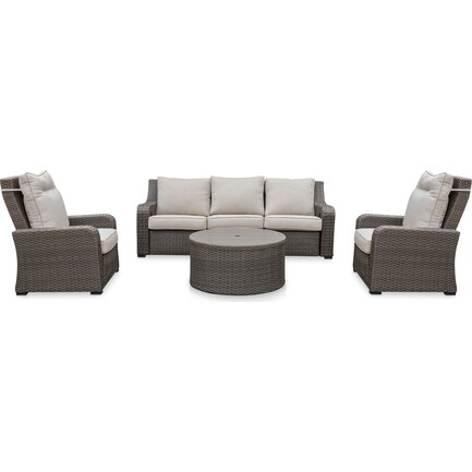 Shoreline Outdoor Reclining Sofa, 2 Recliners and Coffee Table - Gray