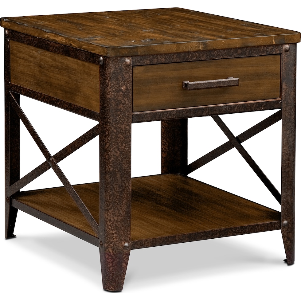 shortline distressed pine end table   