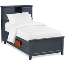 sidney blue full bookcase bed w storage   
