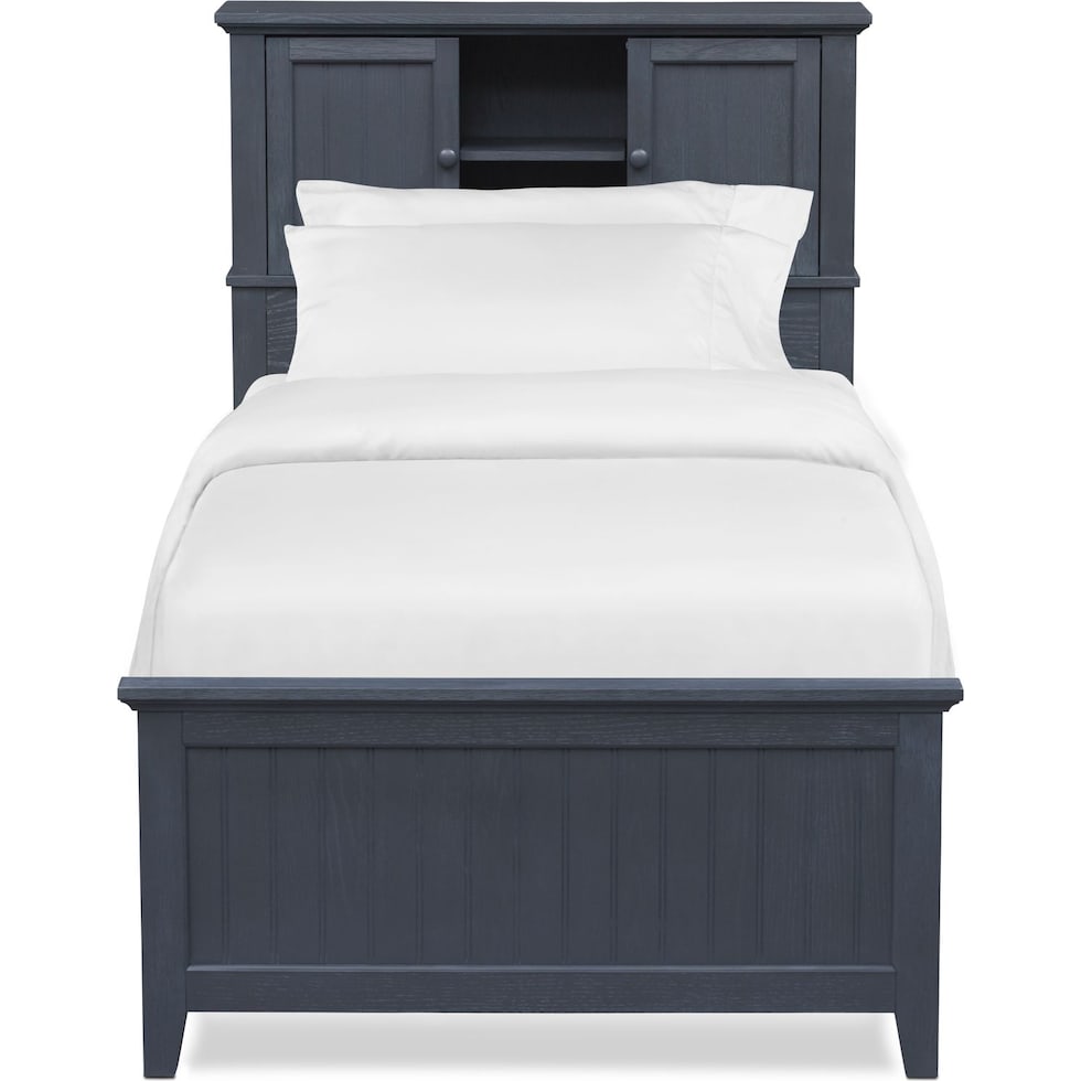 sidney blue full bookcase bed w storage   