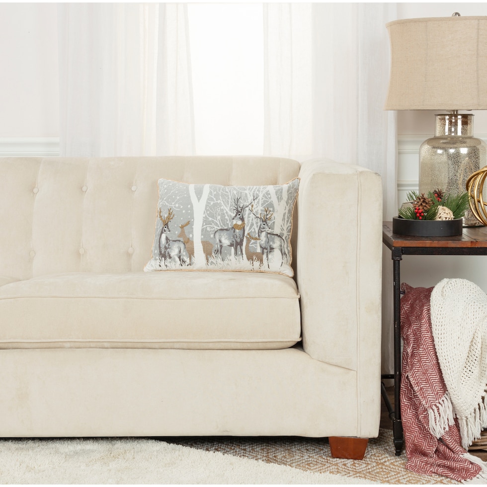 snowy scene gray pillow   
