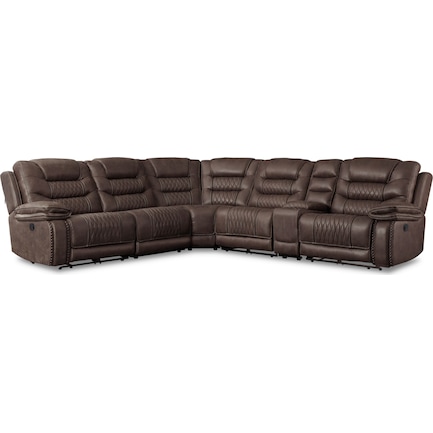 Sorrento 6-Piece Manual Reclining Sectional with 3 Reclining Seats - Brown