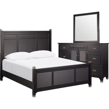 Southampton 5-Piece King Panel Bedroom Set with Dresser and Mirror - Charcoal