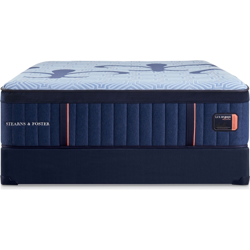 stearns & foster lux hybrid blue queen mattress low profile foundation set   