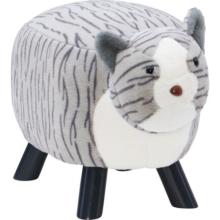 Stuffed Tabby Cat Stool - Gray