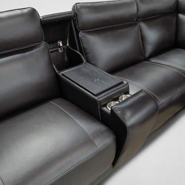 Summit Triple-Power 7-Piece Reclining Sectional with Immersive Sound and Two Consoles - Black