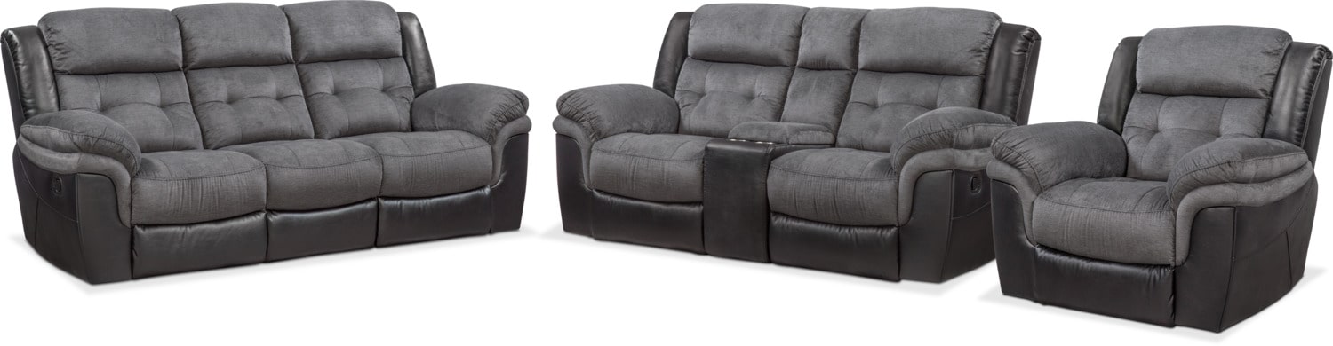 Tacoma Manual Reclining Sofa, Loveseat And Glider Recliner - Black ...