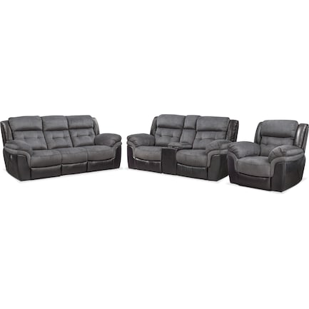 Tacoma Dual-Power Reclining Sofa, Loveseat and Recliner - Black