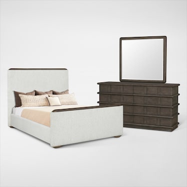 Tahoe 5-Piece Upholstered Bedroom Set with Dresser and Mirror