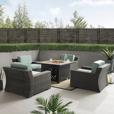 Tethys Outdoor Set of 4 Chairs and Fire Table Set - Mist