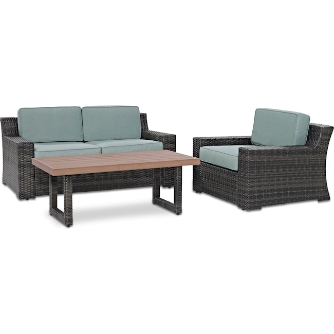 Outdoor Furniture - Tethys Outdoor Loveseat, Chair, and Coffee Table Set