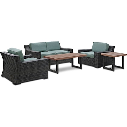 Tethys Outdoor Loveseat, 2 Chairs, Coffee Table, and End Table Set