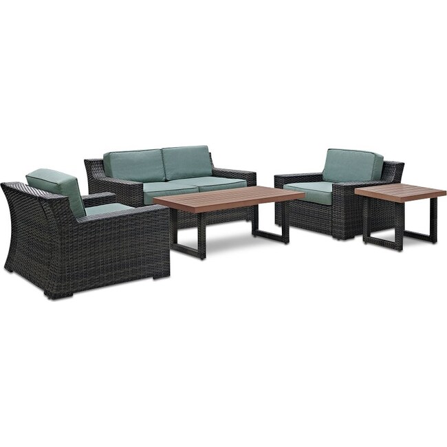 Outdoor Furniture - Tethys Outdoor Loveseat, 2 Chairs, Coffee Table, and End Table Set