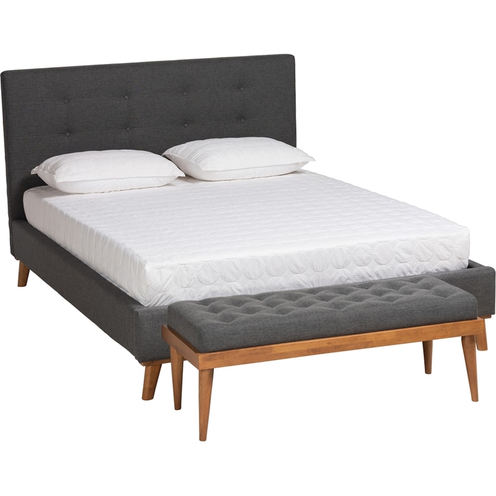 teyah gray full bed and bench set   