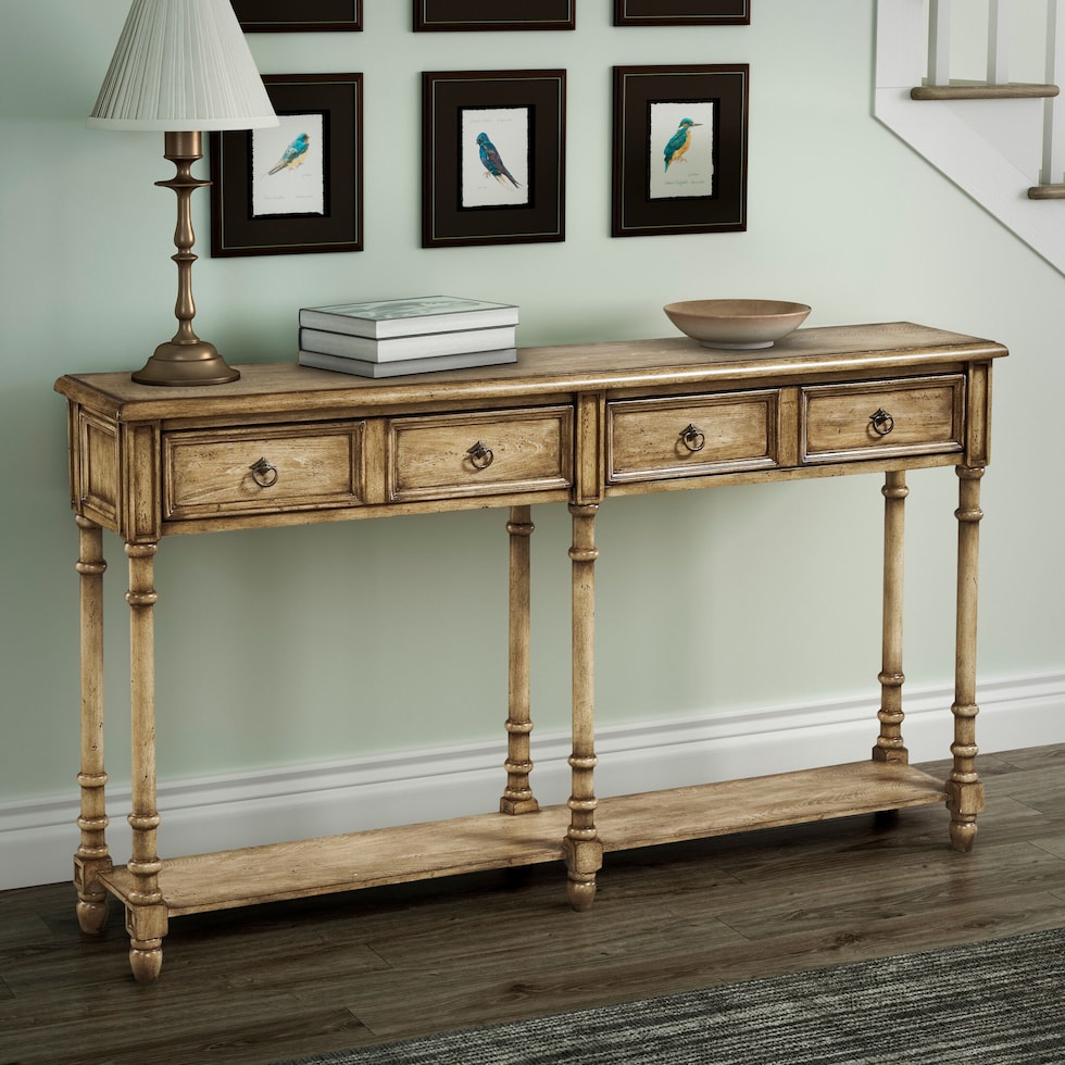 theodore light brown console table   