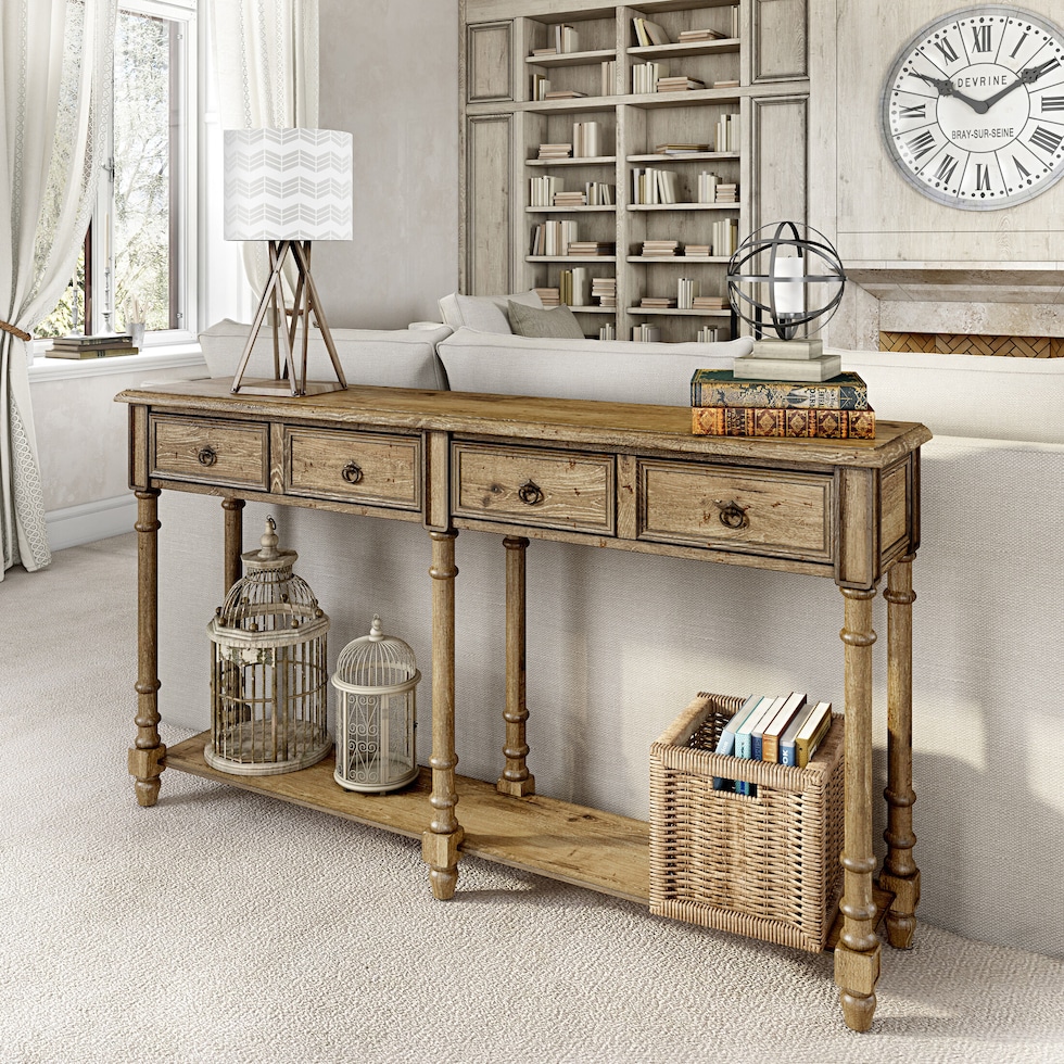 theodore light brown console table   