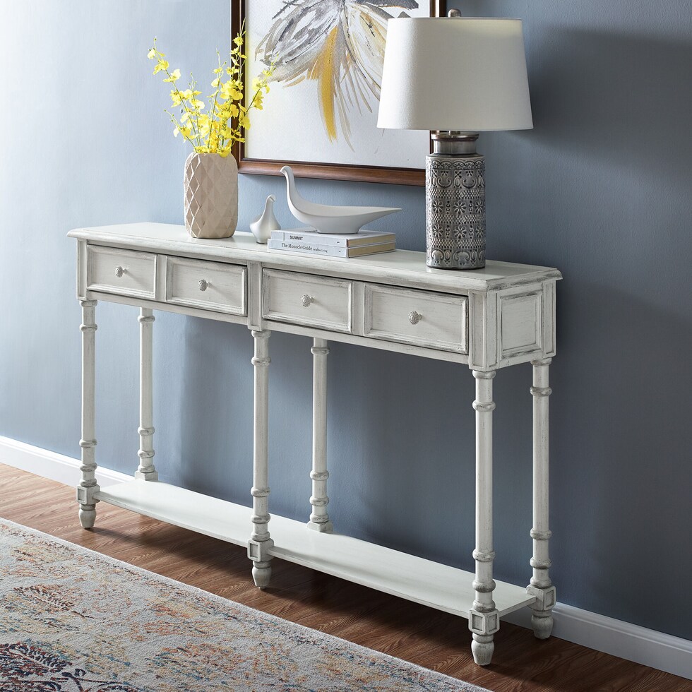theodore white console table   
