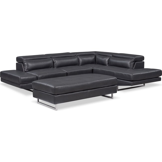 Living Room Furniture - Torino 2-Piece Sectional with Chaise and Ottoman