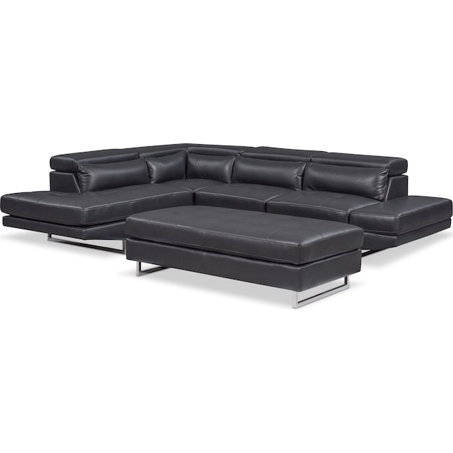 Living Room Furniture - Torino 2-Piece Sectional with Chaise and Ottoman