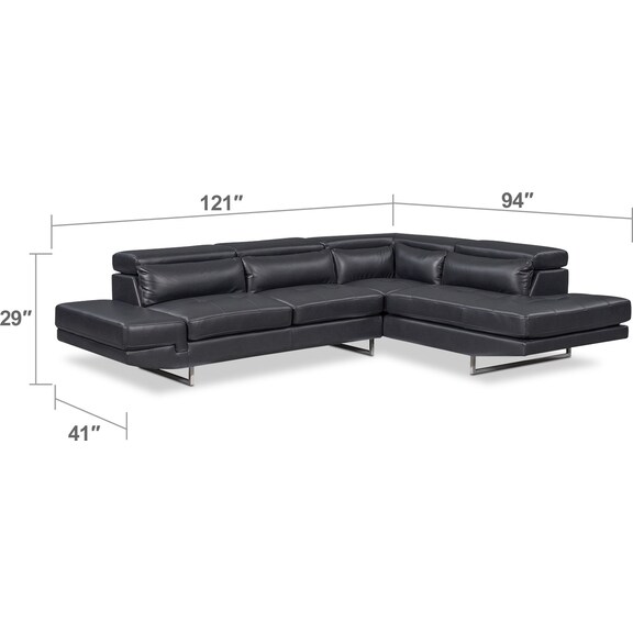 Living Room Furniture - Torino 2-Piece Sectional with Chaise and Ottoman