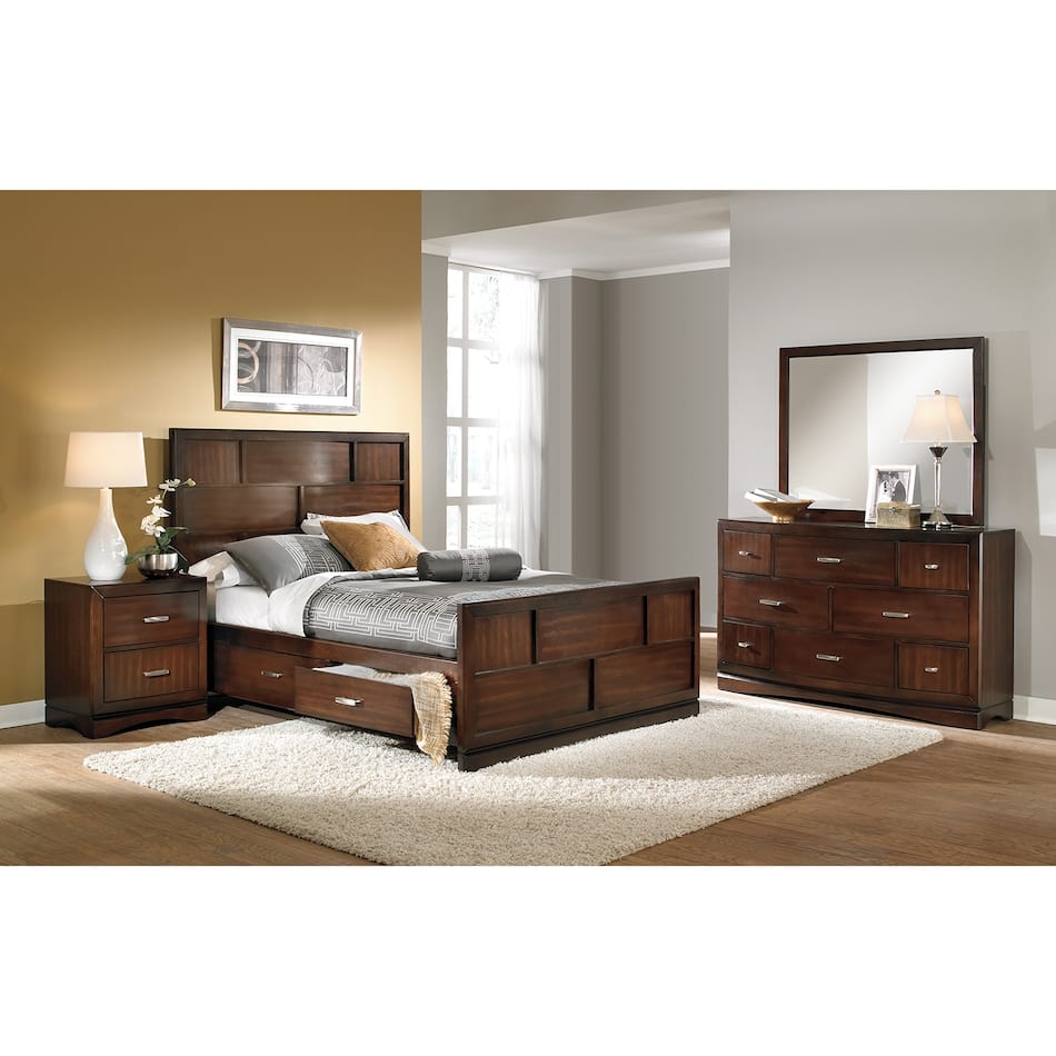Toronto 6Piece Storage Bedroom Set with Nightstand, Dresser and Mirror