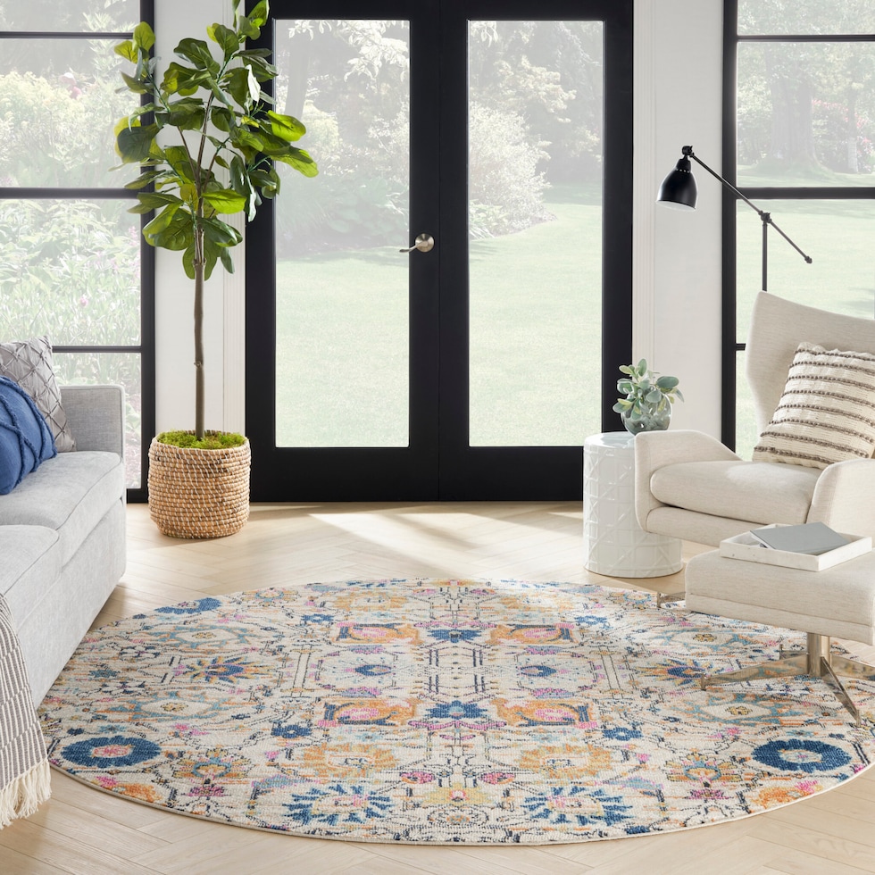 tralee ivory multicolor area rug  round   