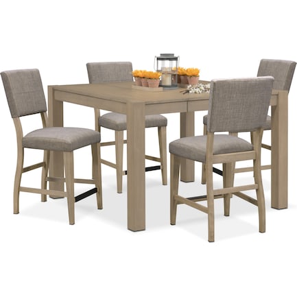 Tribeca Counter-Height Dining Table and 4 Upholstered Dining Chairs - Gray