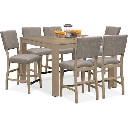 Tribeca Counter-Height Dining Table and 6 Upholstered Dining Chairs - Gray