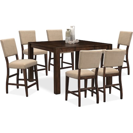 Tribeca Counter-Height Dining Table and 6 Upholstered Dining Chairs - Tobacco