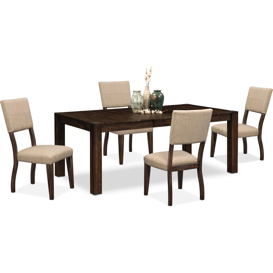 Tribeca Dining Table and 4 Upholstered Dining Chairs Tobacco Value