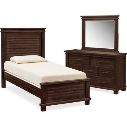 Tribeca Youth 5-Piece Twin Bedroom Set with Dresser and Mirror - Tobacco