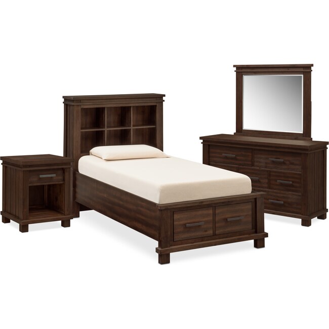 Kids Furniture - Tribeca Youth 6-Piece Twin Bookcase Storage Bedroom Set with Nightstand, Dresser and Mirror
