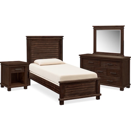 Tribeca Youth 6-Piece Twin Bedroom Set with Nightstand, Dresser and Mirror - Tobacco