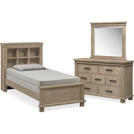 Tribeca Youth 5-Piece Full Bookcase Bedroom Set with Dresser and Mirror - Gray