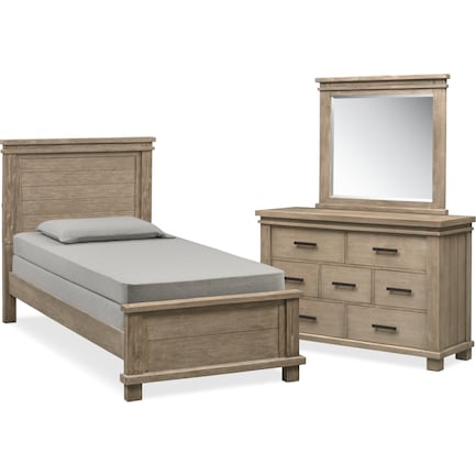 Tribeca Youth 5-Piece Twin Bedroom Set with Dresser and Mirror - Gray