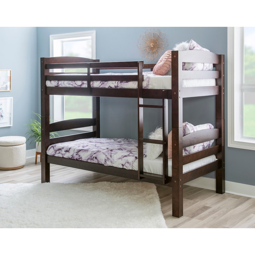 tucker dark brown twin over twin bunk bed   