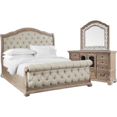 Tuscany 5-Piece Sleigh Bedroom Set with Dresser and Mirror