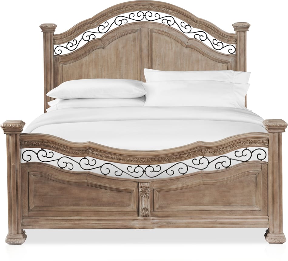 Tuscany 5Piece Queen Panel Bedroom Set with Dresser and Mirror Taupe