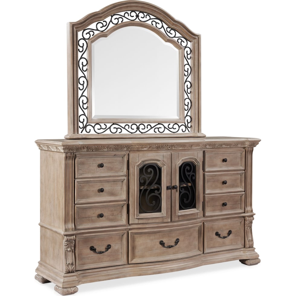 tuscany light brown dresser and mirror   