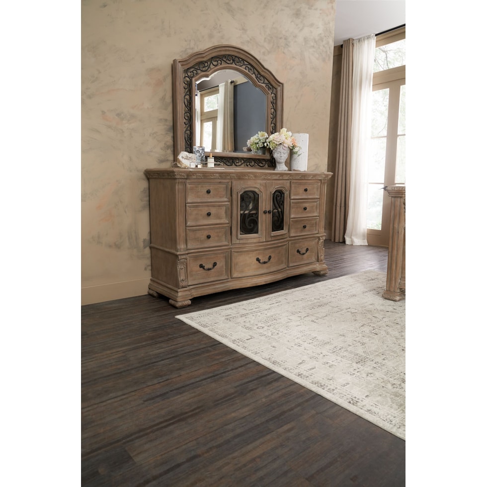 tuscany light brown dresser and mirror   