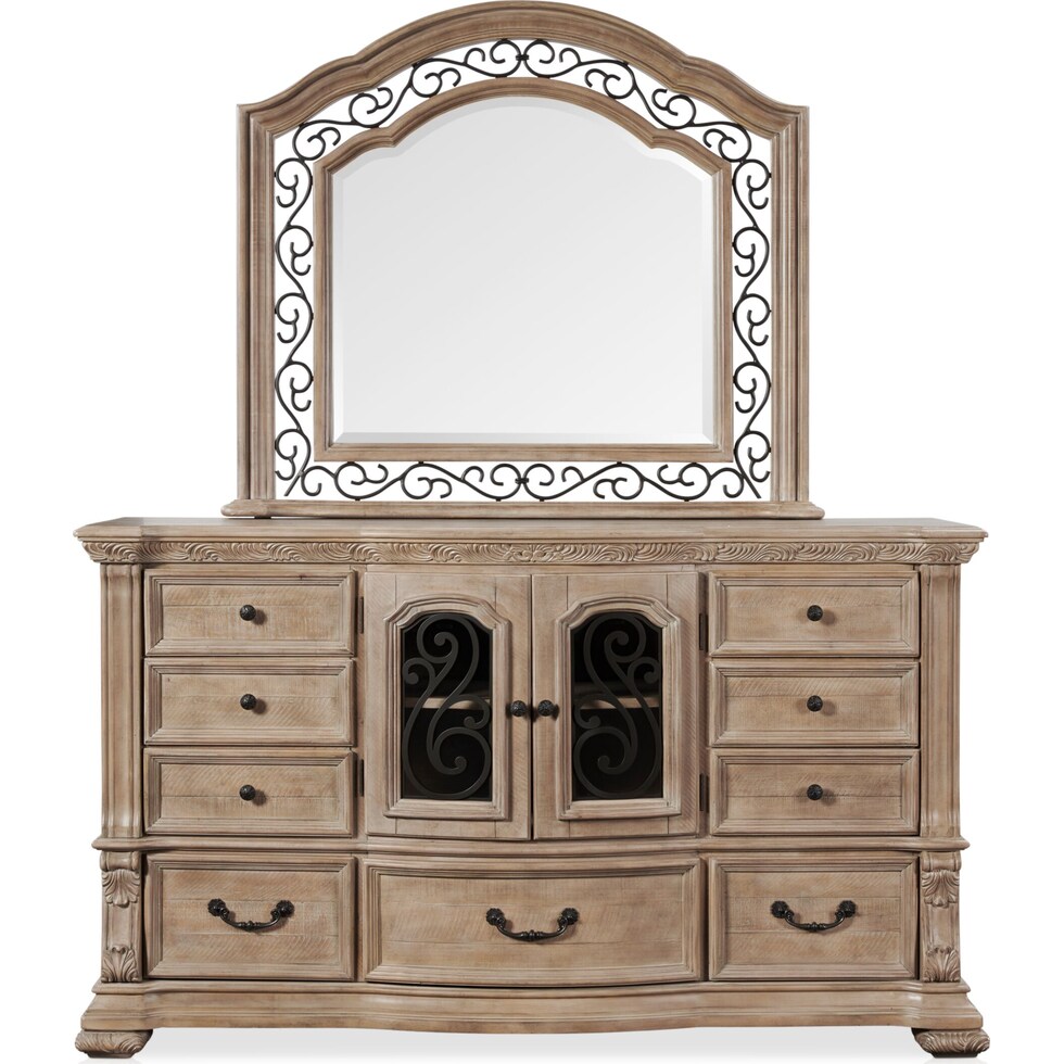 tuscany light brown dresser and mirror   