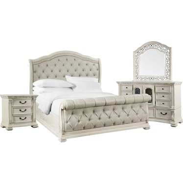 Tuscany 6-Piece Sleigh Bedroom Set with Nightstand, Dresser and Mirror