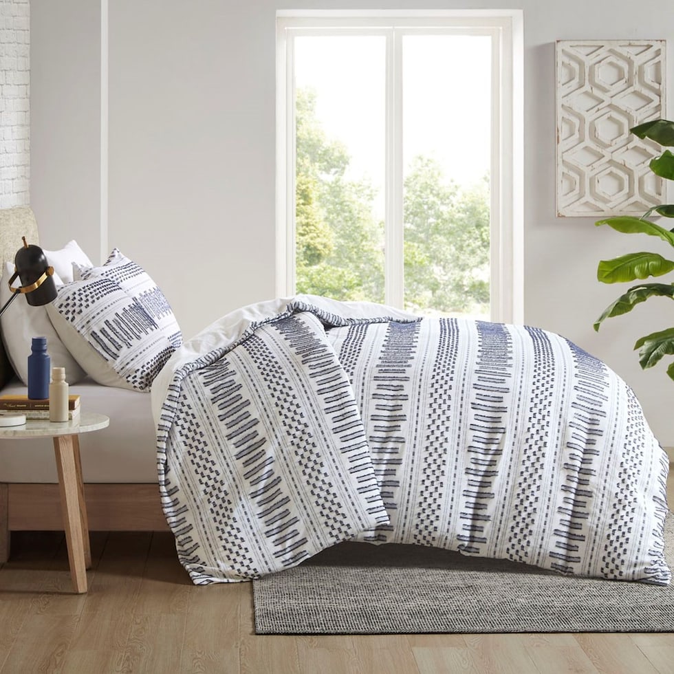 twyla white navy king california king bedding set   